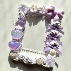 【No.058】ホイップデコ　トレカケース　硬質ケース　紫　白　リボン　ハート