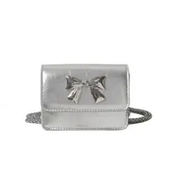 リボン付きシルバーショルダーバッグ　新品