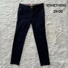 SOMETHING スキニーデニム 裏起毛 ストレッチ 29×30 ネイビーのサムネイル