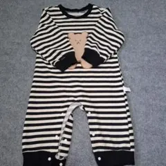 ストライプロンパース クマ刺繍 95cm未満