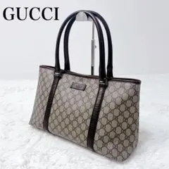 美品✨グッチ　GGスプリーム　トートバッグ　革ロゴ　肩掛け　大容量　PVCレザー