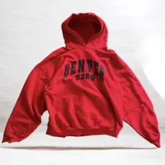 GILDAN 古着 パーカー レッド ロゴ フード付きパーカー 紐なしのサムネイル