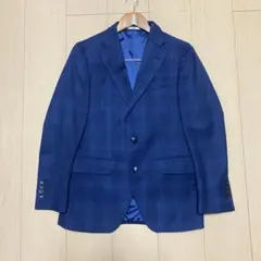 ネイビー チェック柄 ビジネススーツ 2つボタン ウールmix 165 Y4