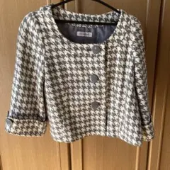 ハウンドトゥース柄 ノーカラージャケット