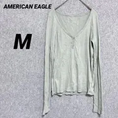 海外古着✨【AMERICAN EAGLE 】グリーン Vネック 長袖　Ｍサイズ