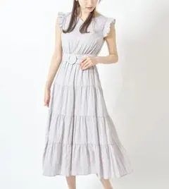 【新品】トッコクローゼット 肩フリルハートネックティアードワンピース グレー