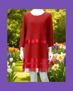 ♣♥♠♦新品未使用！テープ使いデザインひざ丈ワンピース（テラコッタ）