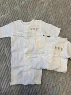 日本製くま刺繍ツーウェイ・ドレスオール2点セット　双子