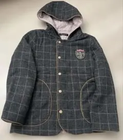 160ポンポネット フード付きキルティングチェックコート