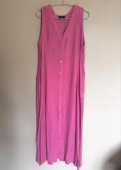 peach×bayflowノースリーブ ピンク ロングワンピース　リネン素材