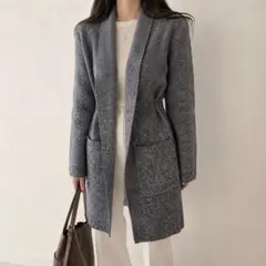 ユニクロ ロングカーディガン グレー F ニット 羽織り 美品 #52