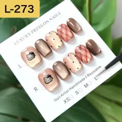【L-273】猫×ガーリードット＆チェックネイルチップ［LSize］