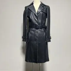 COLOUR eighteen ブラックレザートレンチコート