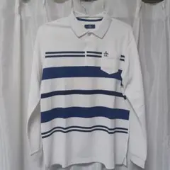 長袖ポロシャツ ホワイト/ネイビー ストライプ