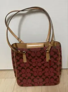 COACH コーチ シグネチャー トート　 レッド 6090 キャンバス　美品