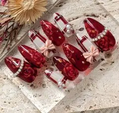 33 ネイルチップ　大理石ネイル　薔薇ネイル　チェック柄ネイル　ガーリー