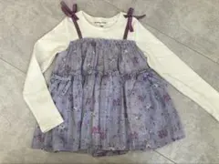 美品☆エニィファム 花柄ドッキングトップス リボン付き　長袖カットソー