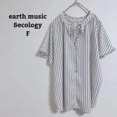 アースミュージック　ブラウス　ストライプ　胸元リボン　オフィカジ　とろみ　Ｆ