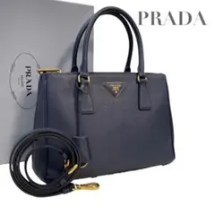 プラダ ハンドバッグ ガレリア サフィアーノ 三角ロゴ　ブルー　5314
