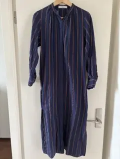 Allumer アリュメール ネイビー ストライプ 長袖ワンピース