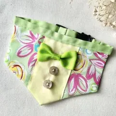 【送料無料・匿名配送】猫　首輪　スーツスタイ　黄緑　ボタニカル