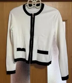 ZARA KNIT ホワイト/ブラック カーディガン USA Sサイズ