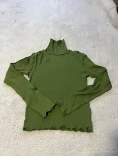 kastane テレコメロウハイネックロンT グリーン タートルネック 長袖