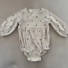 リボン柄 ベロアロンパース 80cm