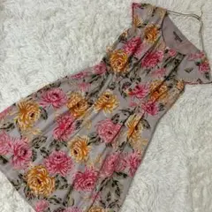 ［良品］LAURA ASHLEY 総柄ワンピース グレージュ 9