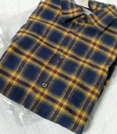 ネイビー・イエロー チェック柄 フランネルシャツ