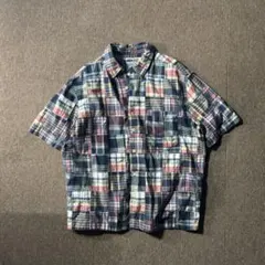 00s OLD NAVY M 半袖 パッチワーク チェックシャツ ボックスカットのサムネイル