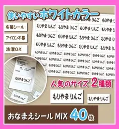 ホワイトカラー　2種類Mixお名前シール　　アイロン不要　布製　40枚