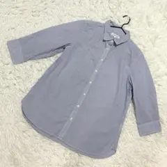 CLOSSHI✨良品　シャツ　ストライプ柄　コットン　七分袖 ブルー　（LL）