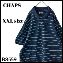 CHAPS チャップス ボーダー柄 半袖 ポロシャツ 鹿の子 ネイビー XXLのサムネイル
