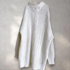 H&M【L】極暖タートルネック ケーブルニット セーター ゆるだぼ 白 ホワイト