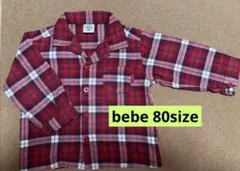 べべ　bébé レッドチェックネルシャツ80