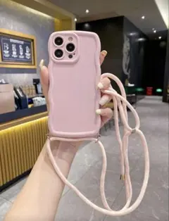 ストラップ付きピンクiPhone15promaxケース