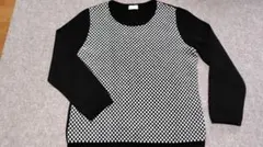 チェック柄 長袖ニットセーター ブラック/ホワイト