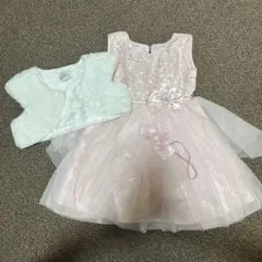 キッズ　ドレス 110 ピンク フリルドレス ファーボレロ付き　3点