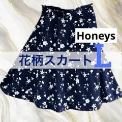 Honeysネイビー 花柄ひざ丈スカート紺色フェミニン清楚ガーリーのサムネイル