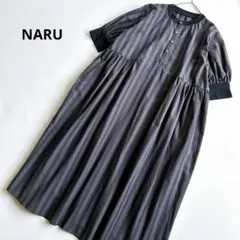 NARU タイプライターストライプハンドベルワンピース　ブラック×チャコールのサムネイル