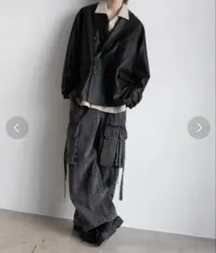 Casper John デニムパラシュートカーゴパンツ デニム ライトグレー