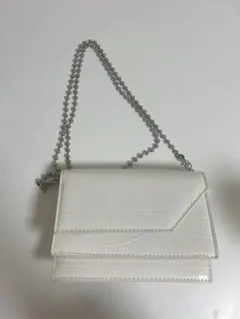 韓国 クロコ型 バッグ カバン ホワイト チェーン