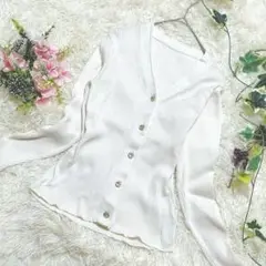美品✨ROPÉ カーディガンゴールドボタン ホワイト　リブニット白　38
