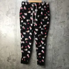 Y5896古着　柄パンツ　パジャマパンツ　黒　90s Y2K