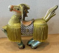 【美品】伝統工芸 木目込み人形 飾馬 金襴織 縁起物 正月飾り 置物 36cmのサムネイル