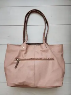 フェイクレザー トートバッグ 大容量 A4収納可 ピンクベージュ 通勤 通学