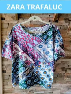 ZARA TRAFALUC　 　パッチワークプリント総柄Tシャツ