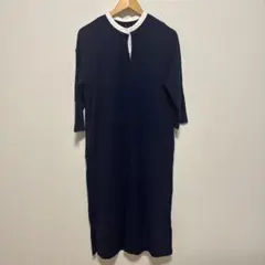 無印良品　綿100%ネイビーワンピース　七分袖　M〜Lサイズ