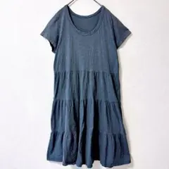 TIME AND TRU ティアードワンピース 半袖 グレー S コットン